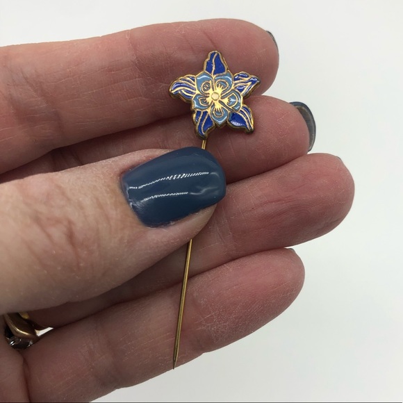 Vintage Modern Museum of Art blue iris cloisonné enamel stick pin missing bottom - Picture 1 of 4